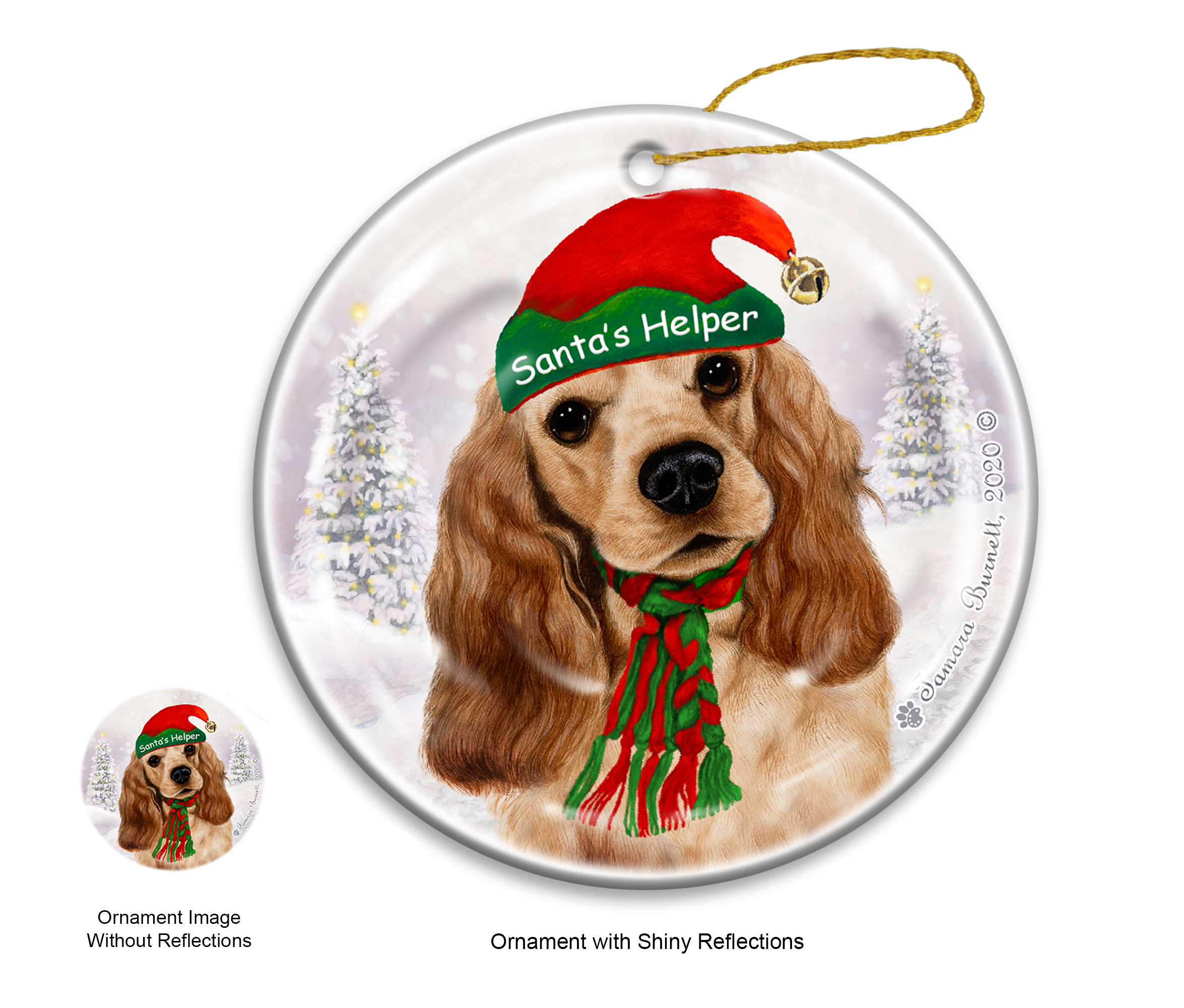 Cocker Spaniel Parti Buff - Santa's Helper Ornament image